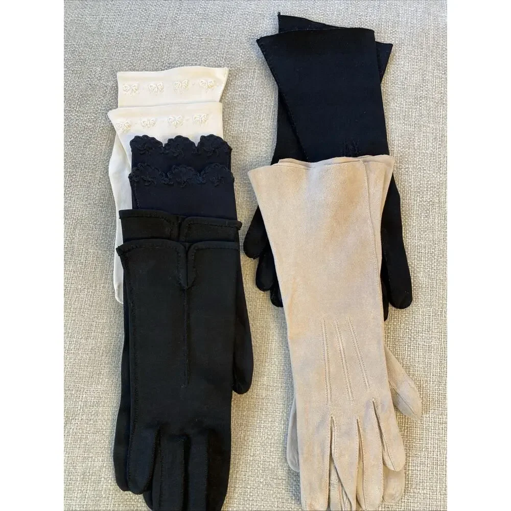 Lot of 5 Vintage Leather Cloth Dress Gloves Embroidered MCM S/M